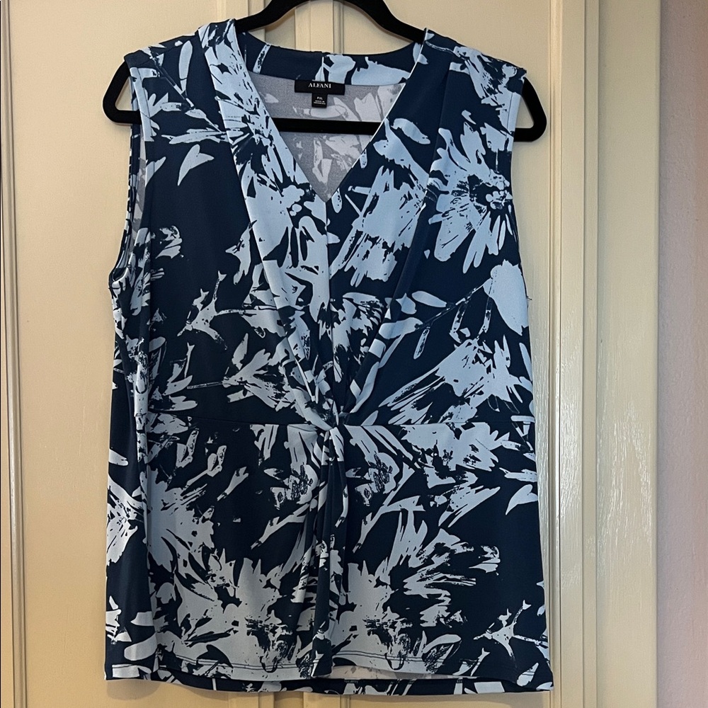 PXL Alfani tank blouse blue/ light blue floral / abstract print. Great for work.